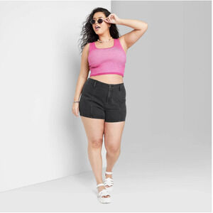 Black Super High-Rise Shorts Sz 16 Y2K Inspired Stretch Bareback 2" Inseam Mom